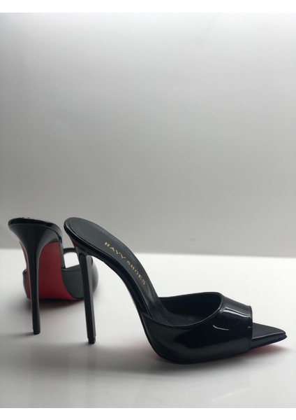 Hayyshoes Siyah Rugan Deri Astarlı Gizli Platformlu Topuklu Terlik modelleri
