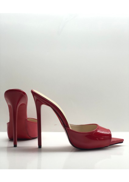 Hayyshoes Kırmızı Rugan Deri Astarlı Gizli Platformlu Topuklu Terlik modelleri