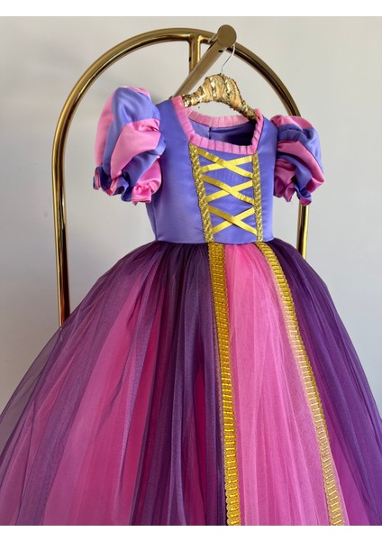 Rapunzel Kız Çoçuk Kostümü - Tarlatanlı Parti Kostümü - Kız Doğum Günü Elbisesi - Çoçuk Abiye modelleri