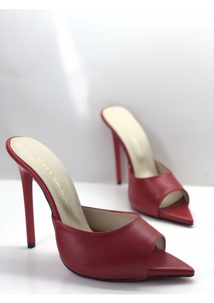 Hayyshoes Kırmızı Mat Deri Astarlı Gizli Platformlu Topuklu Terlik