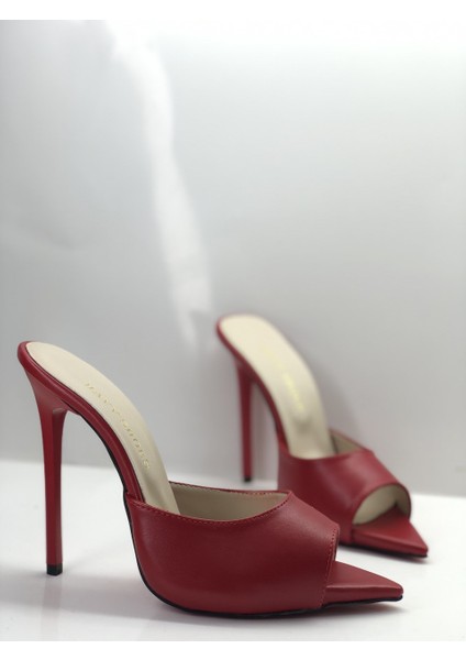 Hayyshoes Kırmızı Mat Deri Astarlı Gizli Platformlu Topuklu Terlik fiyatları