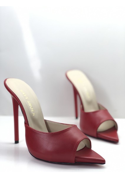 Hayyshoes Kırmızı Mat Deri Astarlı Gizli Platformlu Topuklu Terlik modelleri
