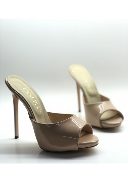 Hayyshoes Nude Rugan Deri Astarlı Yuvarlak Burun Gizli Platformlu Topuklu Terlik