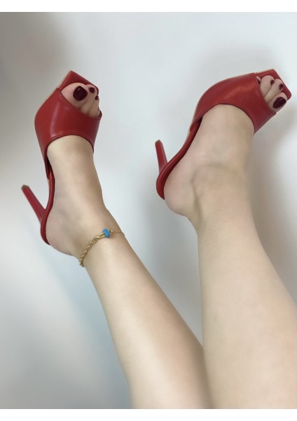 Hayyshoes Kırmızı Mat Kare Burun Deri Astarlı Topuklu Terlik fiyatları