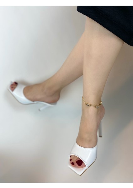 Hayyshoes Beyaz Mat Kare Burun Deri Astarlı Topuklu Terlik modelleri