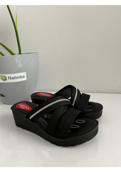 Ortopedik Topuklu Önü Çapraz Taşlı Terlik