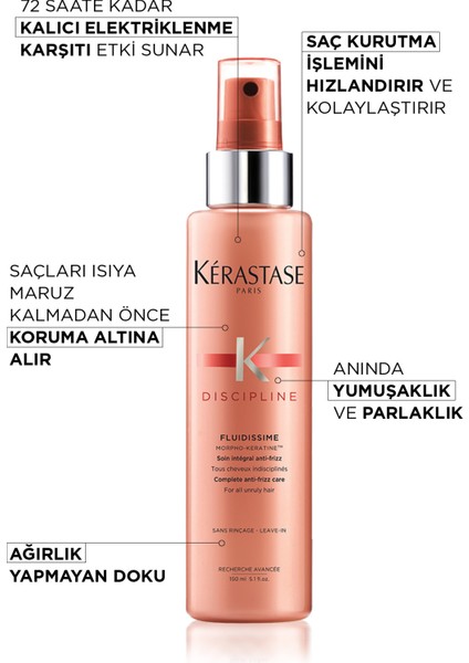 Discipline Spray Fluidissime Isıya Karşı Koruyan Ve Pürüzsüzlük Veren Elektriklenme Karşıtı Sprey 150 ml 150 ml
