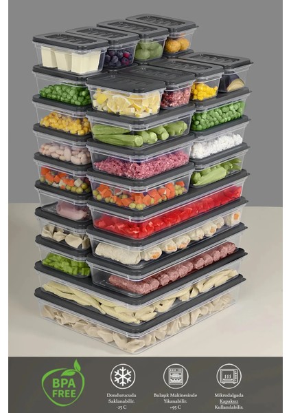 32 Parça Mikrodalga ve Difrize Uygun Saklama Kabı - 2X2400ML 6X1170ML 12X600ML 12X240ML