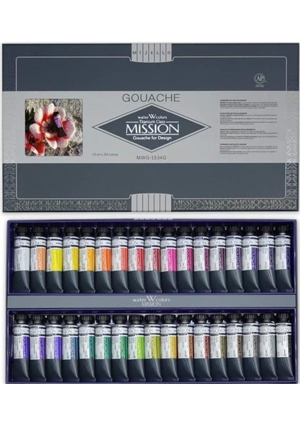 Mijello Mission Titanium Class Pigment Tüp Guaj Boya Seti 15 Ml. x 34 Renk