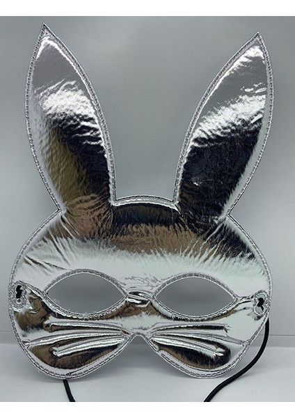 Gümüş Renk Kumaş Malzemeden Imal Tavşan Maskesi 25 x 17 cm (4744)