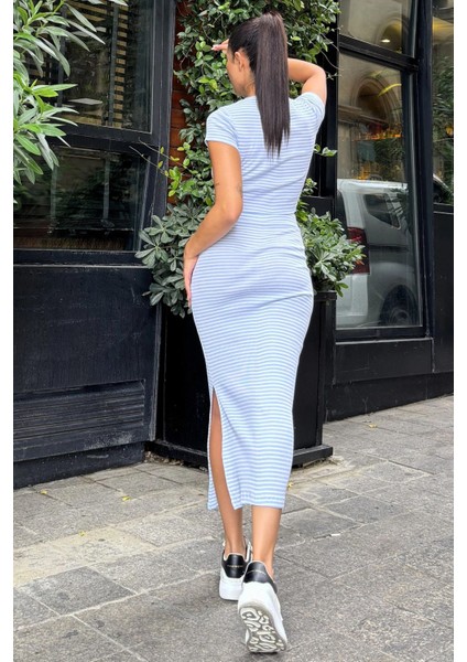 Bebe Mavi Çizgili Crop Bluz ve Kalem Etek Takım modelleri