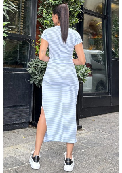 Bebe Mavi Çizgili Crop Bluz ve Kalem Etek Takım fırsatları