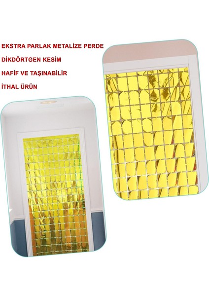 Ekstra Metalize Altın Renk Disko Dikdörtgen Kesim Kapı Perdesi Dekorasyon 1x2 Metre (4744)