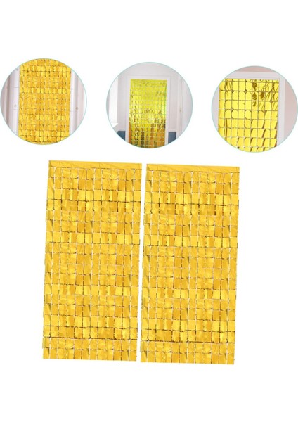 Ekstra Metalize Altın Renk Disko Dikdörtgen Kesim Kapı Perdesi Dekorasyon 1x2 Metre (4744)
