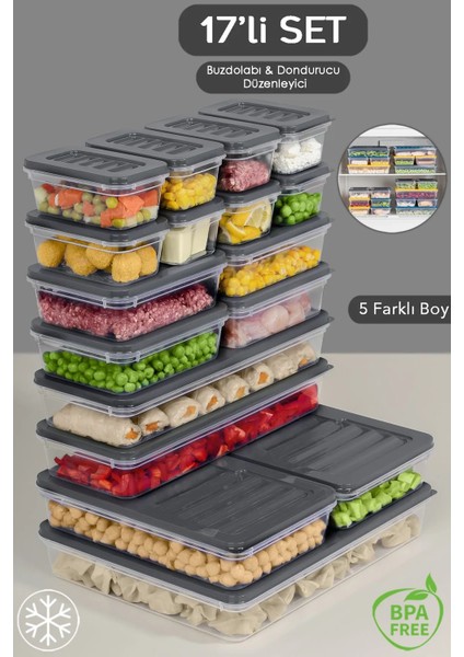 17 Parça Mikrodalga Difrize Uygun Saklama Kabı - 1X2400ML 2X1170ML 2X1200ML 4X600ML 8X240M