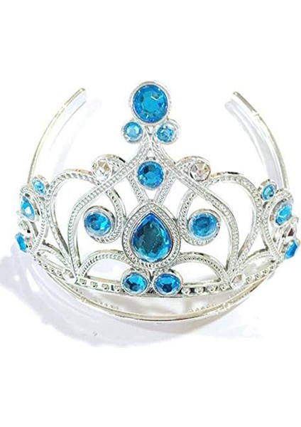 Mavi Taşlı Elsa Çocuk Tacı Prenses Tacı Kraliçe Tacı 16 x 14 cm (4744)