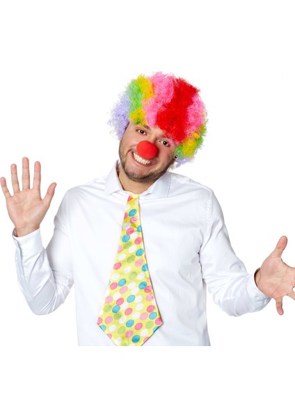 Rengarenk Kıvırcık Afro Bonus Peruk 110 gr ve Kırmızı Burun Seti (4744)