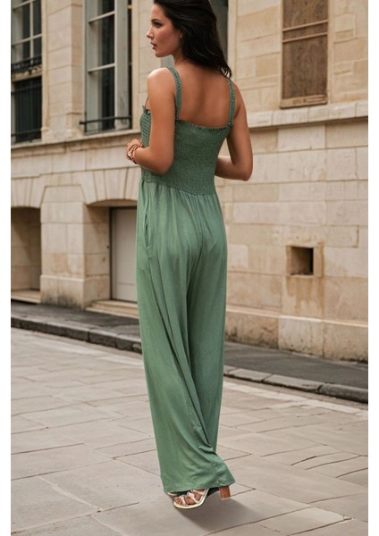 Haki Ince Askılı, Cep Detaylı, Bol Paça, Rahat Kesimli Tulum fiyatları