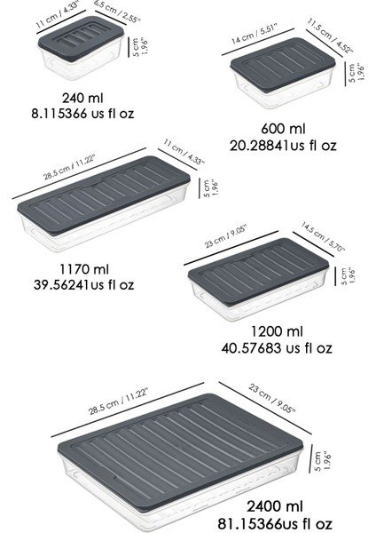 17 Parça Mikrodalga Difrize Uygun Saklama Kabı - 1X2400ML 2X1170ML 2X1200ML 4X600ML 8X240ML