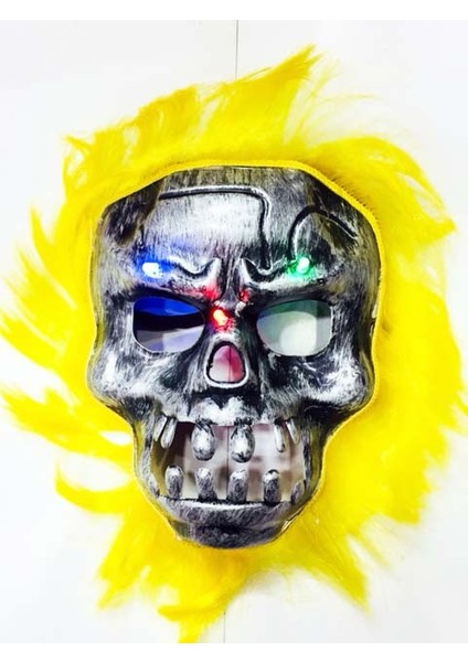 Cadılar Bayramı Halloween Işıklı Kurukafa Maske Sarı Saçlı (4744)