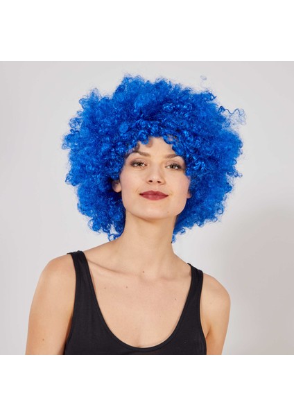Mavi Renk Kıvırcık Afro Bonus Peruk (4744)