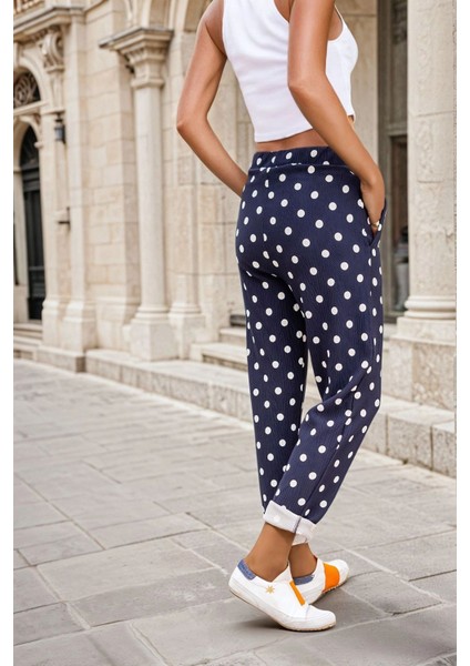 Puantiyeli, Beli Lastikli, Cep Detay, Casual Pantolon fiyatları