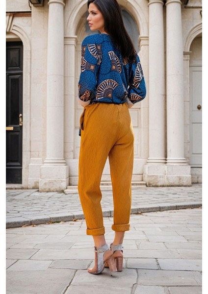 Hardal Beli Lastikli, Cep Detay, Casual Pantolon fiyatları