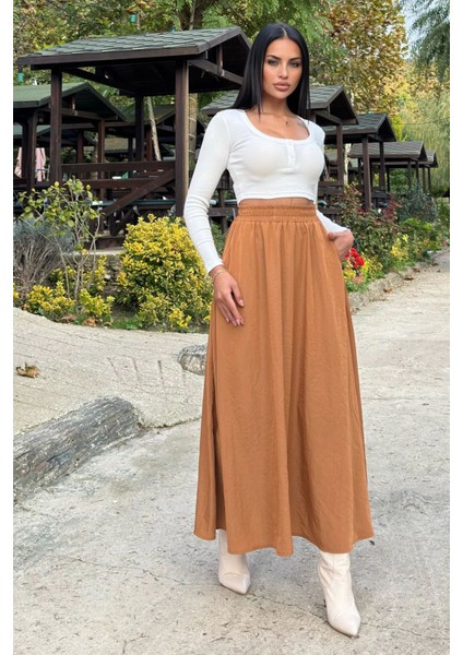 Taba Lastikli Yüksek Bel, A Kesim, Dökümlü ve Salaş, Uzun Kupra Etek fırsatları