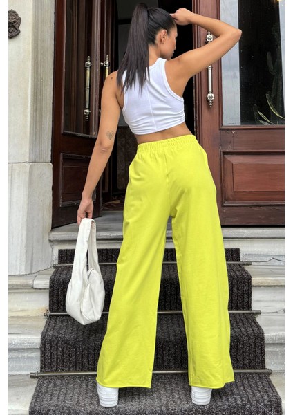 Kadın Yağ Yeşili Beli Lastikli, Cepli, Bol Paça, Salaş Pantolon fiyatları