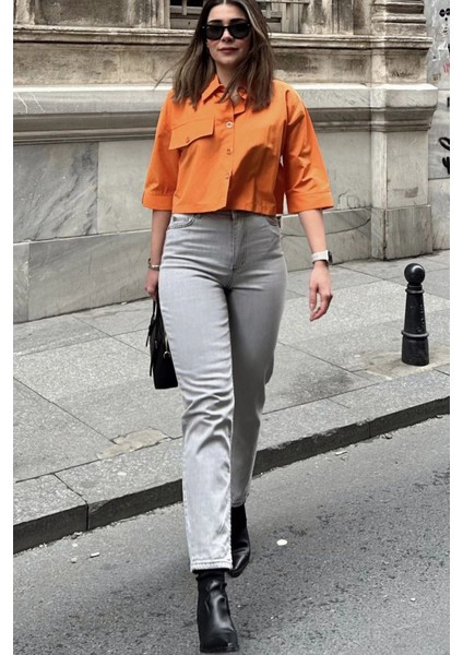 Kadın Gri Yüksek Bel, Rahat Kesim, Boru Paça, Skinny Kot Pantolon - Jeans modelleri