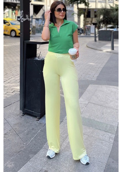 Sarı Ispanyol Bol Paça, Lastikli Bel, Yumuşak Dokulu Kumaş, Salaş & Rahat Kalıp/kesim, Pantolon