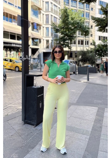 Sarı Ispanyol Bol Paça, Lastikli Bel, Yumuşak Dokulu Kumaş, Salaş & Rahat Kalıp/kesim, Pantolon fiyatları