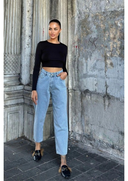 Kar Yıkama Mavi Yüksek Bel, Mom Jean Kot Pantolon modelleri