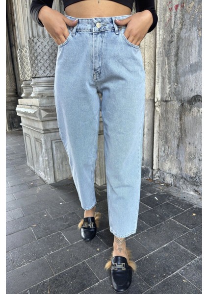 Kar Yıkama Mavi Yüksek Bel, Mom Jean Kot Pantolon fırsatları