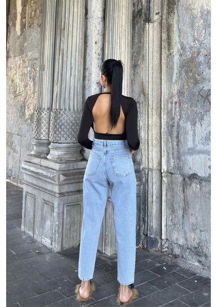 Kar Yıkama Mavi Yüksek Bel, Mom Jean Kot Pantolon indirimleri