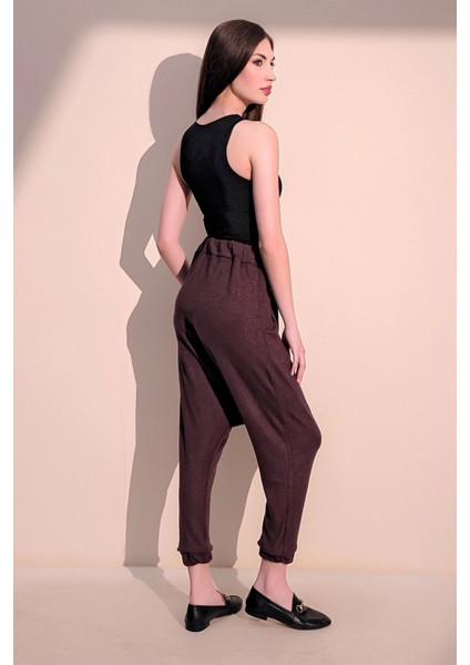 Kadın Bordo Modern Tarz Beli Lastikli Cepli Salaş Şalvar Pantolon modelleri