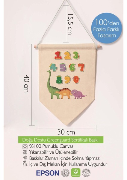 Çocuk Odası Dekor, Duvar Süsü, Ahşap Bebek Odası Dekor, Canvas Flama, Dinozorlu Sayılar
