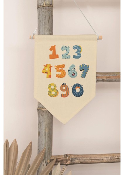 Çocuk Odası Dekor, Duvar Süsü, Ahşap Bebek Odası Dekor, Canvas Flama, Renkli Desenli Sayılar