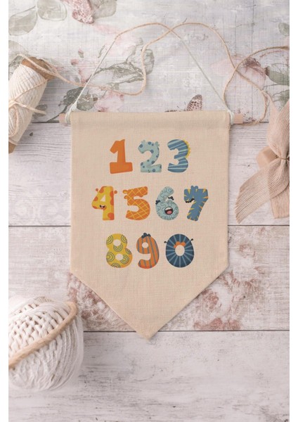Çocuk Odası Dekor, Duvar Süsü, Ahşap Bebek Odası Dekor, Canvas Flama, Renkli Desenli Sayılar