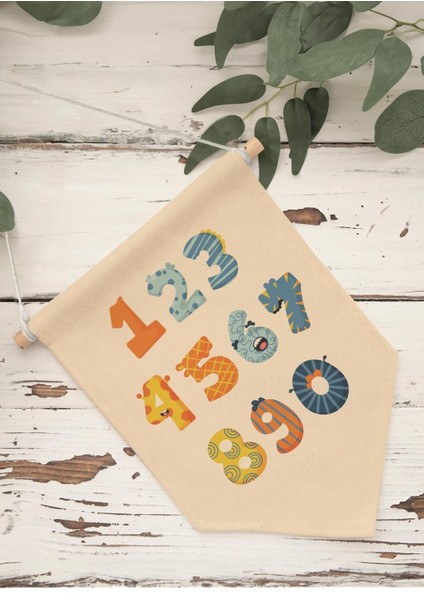 Çocuk Odası Dekor, Duvar Süsü, Ahşap Bebek Odası Dekor, Canvas Flama, Renkli Desenli Sayılar