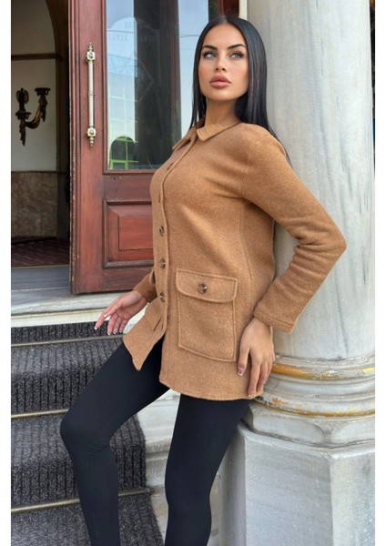 Taba Çift Cepli, Yumuşak Dokulu Uzun Kaşe Ceket