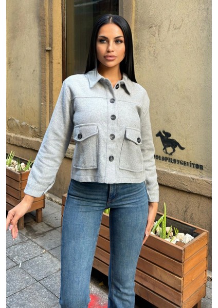 Gri Çift Cepli, Düğmeli Kaşe Ceket modelleri