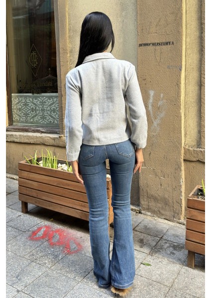 Gri Çift Cepli, Düğmeli Kaşe Ceket indirimleri