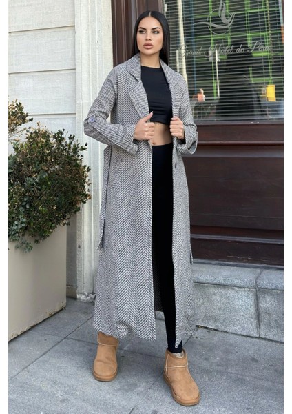 Vizon Kruvaze Yaka, Çift Cepli, Beli Kemerli, Uzun Balıksırtı Kaşe Kaban (Astarsız) fiyatları