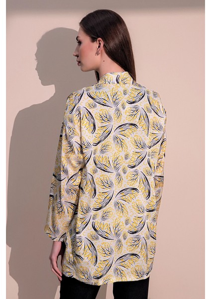 Kadın Sarı Safari Desen Yeni Moda Saten Çift Cepli Salaş Kimono Ceket - Tesettüre Uygun indirimleri