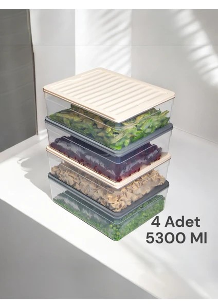 4'lü Derin Buzdolabı Organizer Set Düzenleyici Saklama Kabı Mikrodalga Difriz Kabı 5300ML