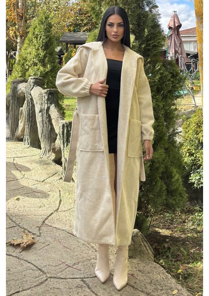 Ekru Cepli, Balon Kol, Kemerli, Kalın Örgü Triko, Uzun Kaban fiyatları