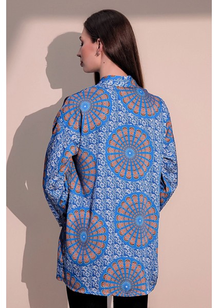 Kadın Saks Etnik Desen Yeni Moda Saten Çift Cepli Salaş Kimono Ceket - Tesettüre Uygun indirimleri