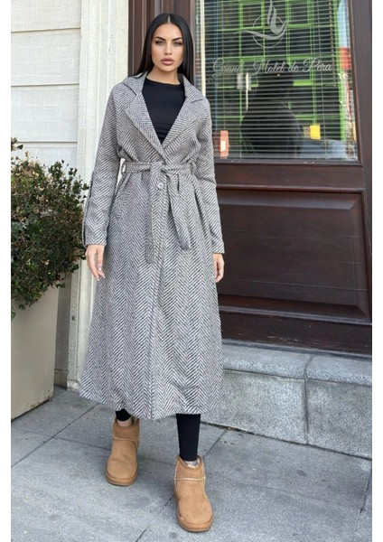 Vizon Kruvaze Yaka, Çift Cepli, Beli Kemerli, Uzun Balıksırtı Kaşe Kaban (Astarsız) fırsatları