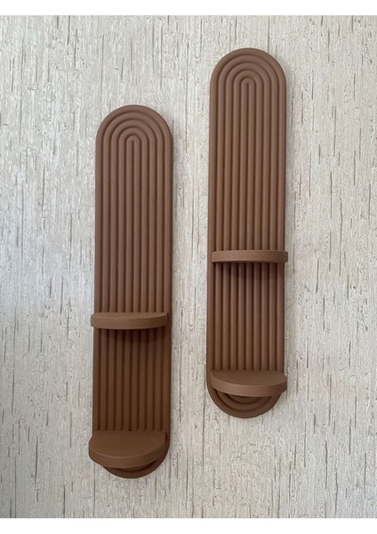 Bohem, Iskandinav Dekoratif Çift Raflı Duvar Rafı, Süsü (Hand Made) - Kahve (2’li Set)
